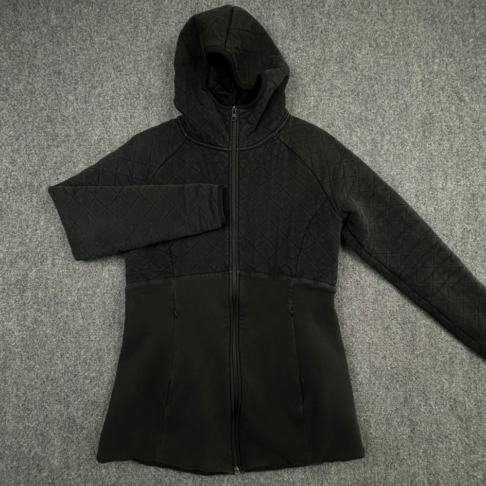 The North Face Quilted Hoodie Jacket Womens S Black Full Zip Fleece Lined